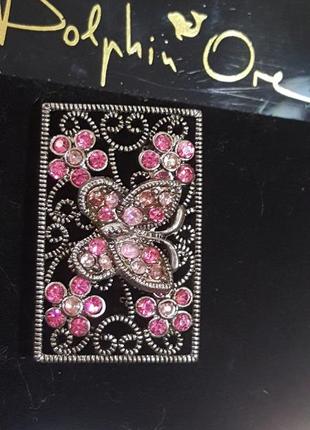 Новая антикварная брошь" бабочка" с камнями под рубины