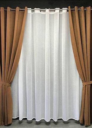 Однотонна штора мікровелюр 200x270 cm (1 шт) карамельний на люверсах