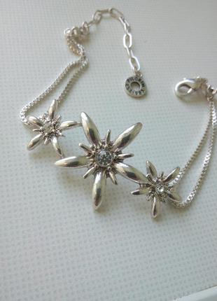 Браслет цветы цепочка напыление серебро кристаллы сваровски pilgrim