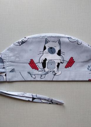 Медична шапочка з котами з тканини бавовна1 фото