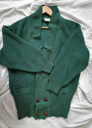 Удлиненный кардиган оверсайз на винтажных пуговицах изумруд