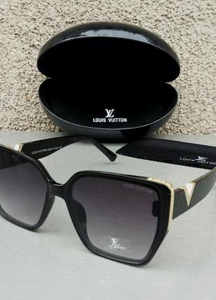 Louis vuitton очки женские солнцезащитные большие черные с золотом1 фото