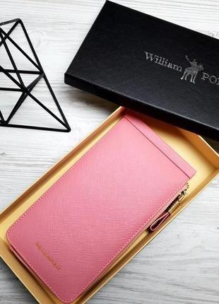 Универсальный кожаный чехол кошелек william polo оригинал (266pink) матовый розового цвета1 фото