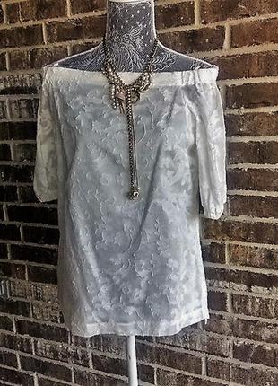 Ralph lauren блуза шовк+бавовна з об'ємної тканини з відкривала плечі декольте xl7 фото