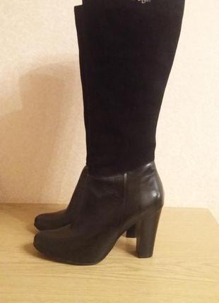 Новые кожаные сапоги (кожа+замш) размер 40-41 черные кожа замшевые стелька 26,5 см1 фото