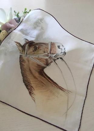 Батистовый винтажный карманный  платок лошади ручная работа рауль