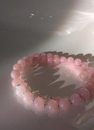 Ожерелье (бусы) из натурального камня розовый кварц и серебра 925 пробы4 фото