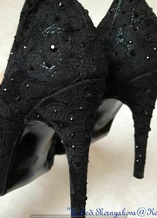 Нарядные шикарные туфли-лодочки с камушками в чёрном цвете, размер 407 фото