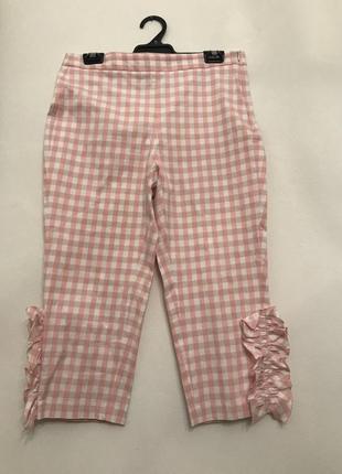 Укороченые брюки в розовом цвете,клетка10 фото