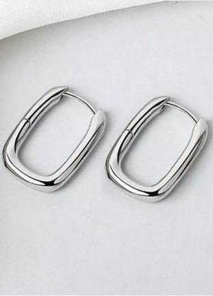 Массивные серьги серебро 925 покрытие стильные овальные сережки1 фото