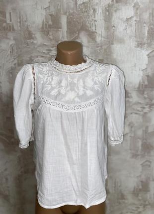 Белая блузка,объёмные рукава,вышивка2 фото