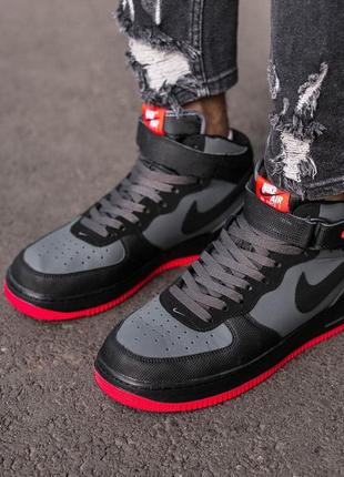 Кроссовки  nike air force 1 black\grey\red