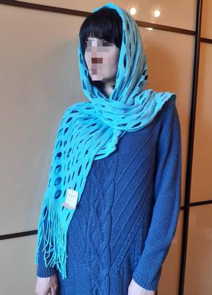 Хустка палантин шарф, шаль сітка бірюзовий блакитний 🌹7 фото