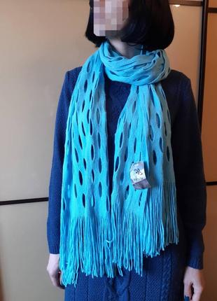 Хустка палантин шарф, шаль сітка бірюзовий блакитний 🌹4 фото