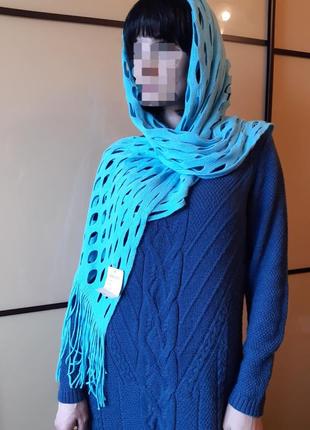 Хустка палантин шарф, шаль сітка бірюзовий блакитний 🌹6 фото