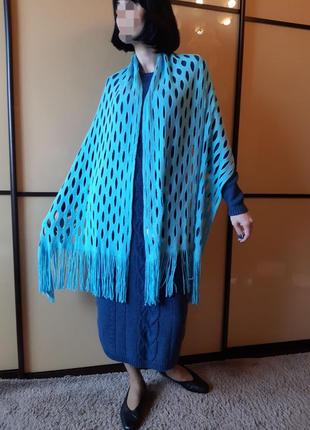 Хустка палантин шарф, шаль сітка бірюзовий блакитний 🌹2 фото