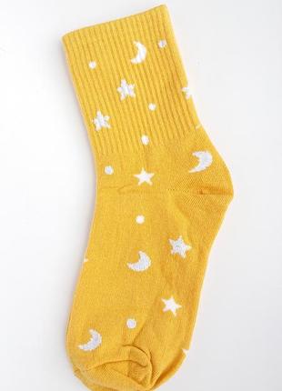 🌌космос, прикольные желтые высокие носки с резинкой,женские носки со звездами⭐