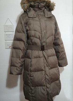 Фирменный длинный натуральный пуховик