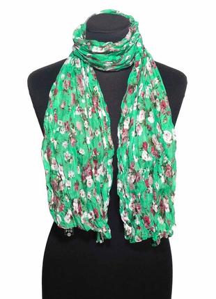 Весенний летний шарф шарфик жатка крэш вискоза мелкие цветы бирюзовый новый качественный