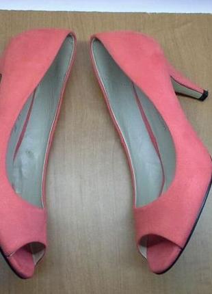 Розовые коралловые лососевые замшевые туфли лодочки с открытым носком на каблуке elisabeth8 фото