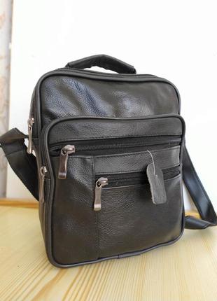 Кожаная мужская сумка барсетка натуральная кожа портфель 26*21*9 черная через плечо