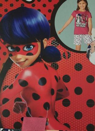 4-6 років літня піжама для дівчинки футболка шорти miraculous4 фото