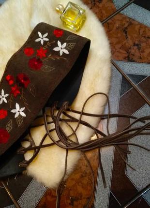 Новый кожаный широкий пояс корсет с вышивкой, эксклюзив3 фото