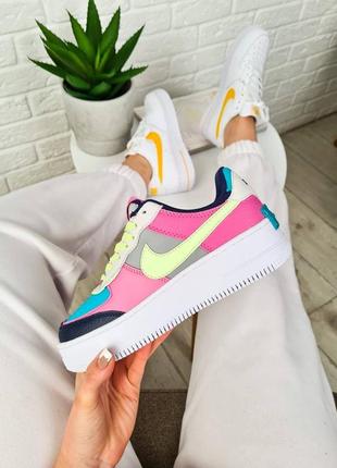 Air force 1 shadow mint pink yellow яркие разноцветные кроссовки4 фото