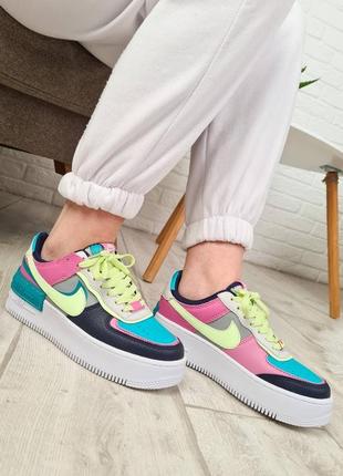 Air force 1 shadow mint pink yellow яркие разноцветные кроссовки10 фото