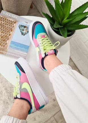 Air force 1 shadow mint pink yellow яркие разноцветные кроссовки7 фото