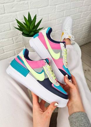 Air force 1 shadow mint pink yellow яскраві різнокольорові кросівки