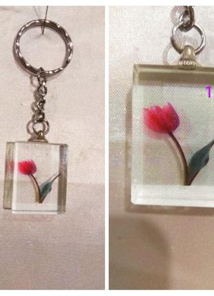 Брелок для ключей, стеклянный цветок.