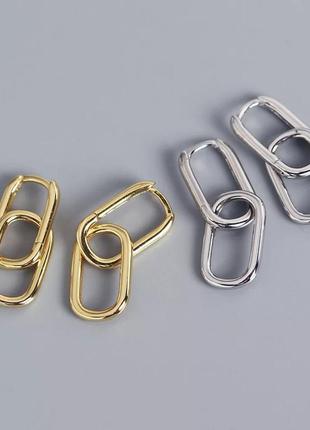 Серьги трансформеры серебро 925 покрытие двойные сережки овальные трендовые5 фото