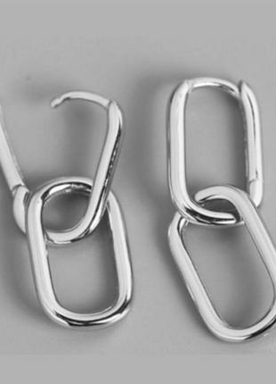Серьги трансформеры серебро 925 покрытие двойные сережки овальные трендовые4 фото