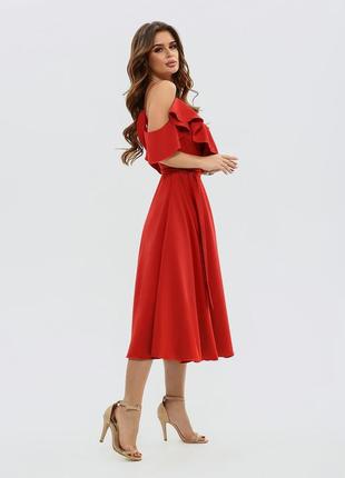 Красное платье на запах с воланами2 фото