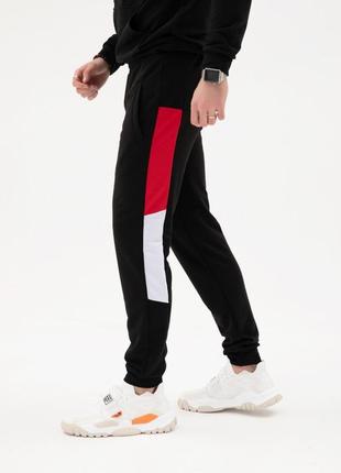 Чорні трикотажні штани з кольоровими вставками арт: sg-20_черный