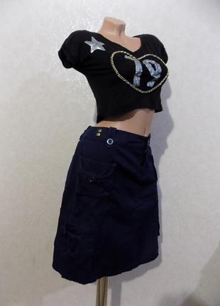 Юбка темно-синяя коттоновая с карманами фирменная brooker размер 482 фото