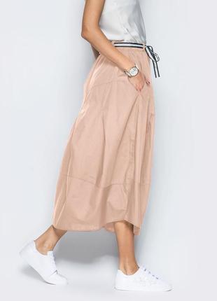 Разные цвета! стильная льняная натуральная юбка баллон бежевая миди ниже колен4 фото