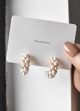 Серьги сережки  полукольца с жемчугом