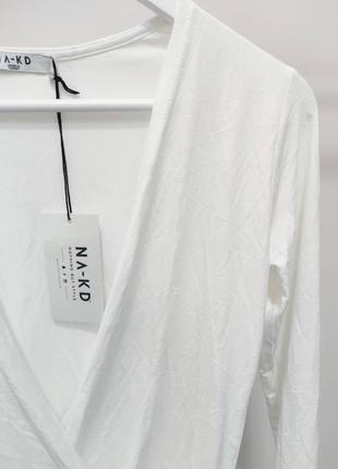 Красивий білий топ на запах з довгим рукавом від na-kd нова кофта (бирка)6 фото