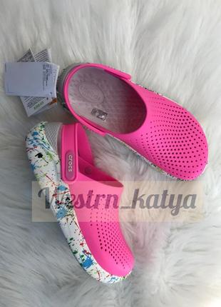 Crocs сабо крокси literide™ clog pink/white1 фото