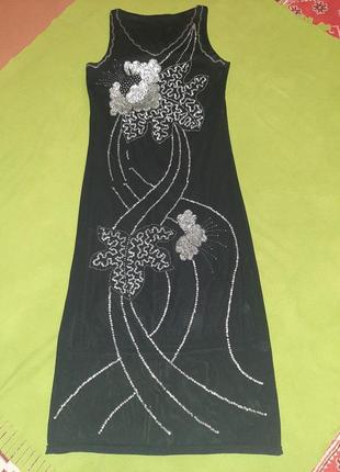 Шикарное вечернее нарядное длинное платье, с вышивкой паетками1 фото