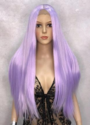 Парик на сетке lace wig сиреневый длинный прямой с пробором термо + шапочка под парик в подарок!