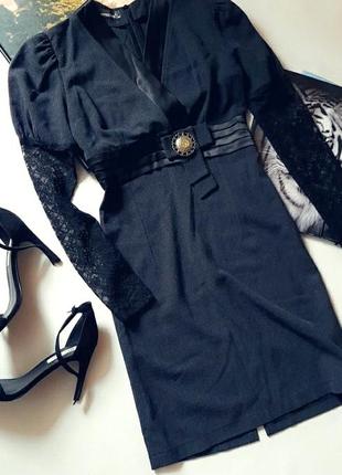 Платье теплое темно серое, рукав фонарик, кружевной5 фото