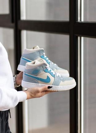 Кросівки air jordan 1 mid mixed textures blue кросівки10 фото