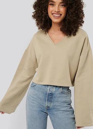 Худи кроп топ толстовка рукав клеш хаки