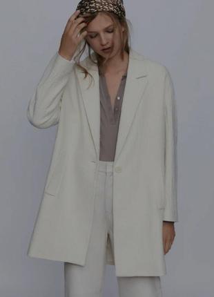 Zara легкое пальто полупальто на высокий рост удлиненный блейзер хлопок шерсть