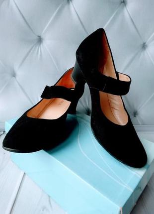 Туфли женские замшевые чёрные кожаные
