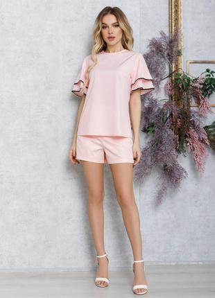 Розовая блуза с воланами3 фото
