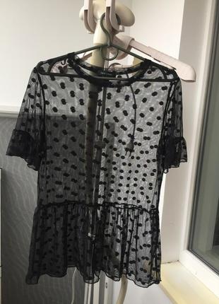 Прозрачная блуза в горошек, сетка